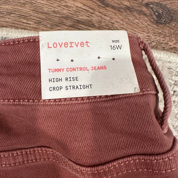 LOVERVET Women's Tummy Control Crop Straight Jeans Size 16W In Burgundy - Picture 4 of 14